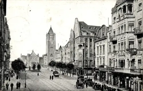 Ak Poznań Posen, St. Martinstraße und Schloss
