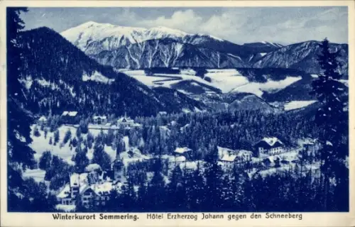 Ak Semmering in Niederösterreich, Hotel Erzherzog Johann gegen den Schneeberg