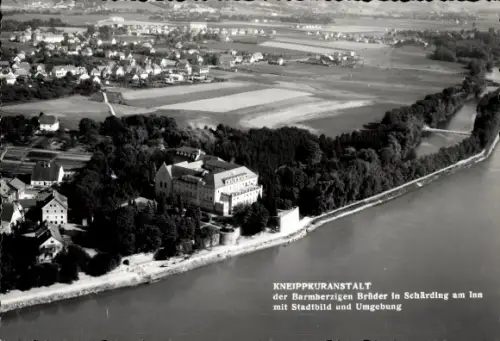 Ak Schärding am Inn Oberösterreich, Kneippkuranstalt der Barmherzigen Brüder, Stadtbild und Umgebung