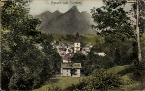 Ak Bad Aussee Steiermark, Durchblick zum Ort vom Pfarrbühel