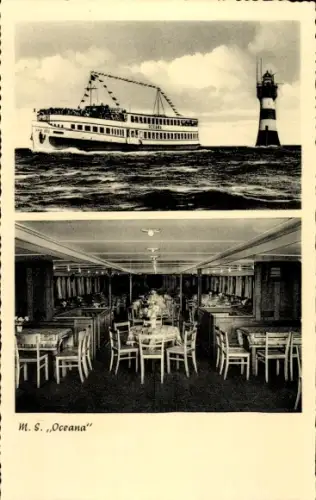 Ak Personenschifffahrt Reederei Otto W. A. Schreiber, MS Oceana auf der Weser, Leuchtturm