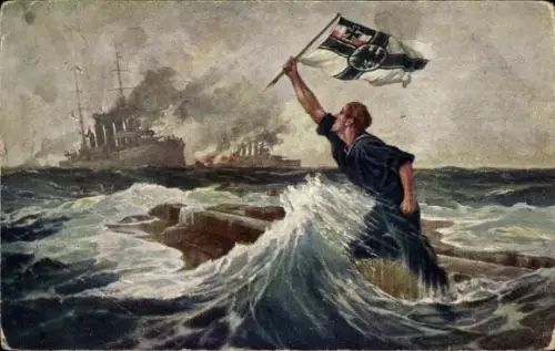 Künstler Ak Bohrdt, Hans, Der letzte Mann, Sinkender Matrose, Falklandinseln, 08. Dezember 1914