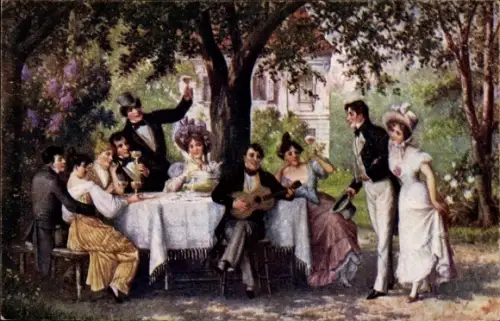 Künstler Ak Schweninger, Carl, Gesellschaft, Garten