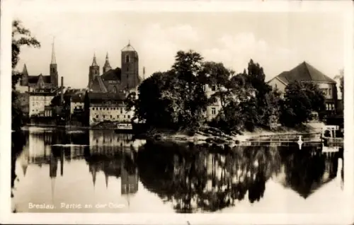 Ak Wrocław Breslau Schlesien, Blick über die Oder zur Stadt