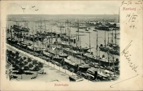 Ak Hamburg, Vogelschau auf den Niederhafen