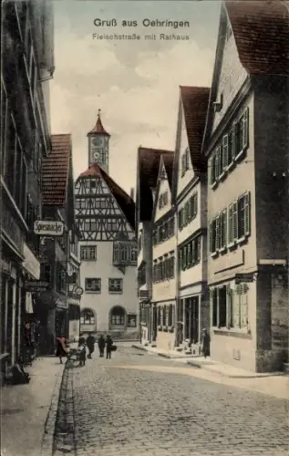 Ak Oehringen Öhringen im Hohenlohekreis Württemberg,  Fleischstraße, Rathaus, Spiesmacker, Damenk