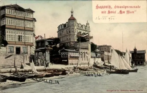 Ak Sassnitz auf Rügen,  Strandpromenade, Hotel "Am Meer", Stengel & Co. Dresden-Berlin