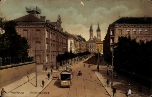 Ak Magdeburg, Blick in die Wilhelmstraße, Straßenbahn
