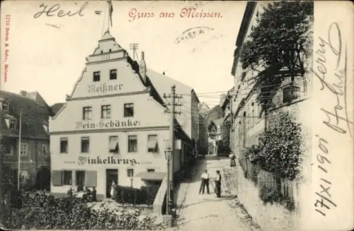 Ak Meißen in Sachsen, Wein Schänke Winkelkrug, Blick in eine Gasse