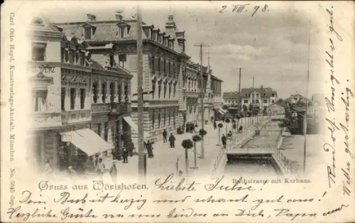 Ak Bad Wörishofen im Unterallgäu, Gruss aus  Bahnhofstrasse mit Kurhaus, Carl Otto Hayd Kunstverl