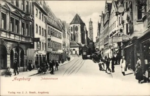 Ak Jakobervorstadt Augsburg in Schwaben,  Jakoberstrasse, Verlag J. J. Brack
