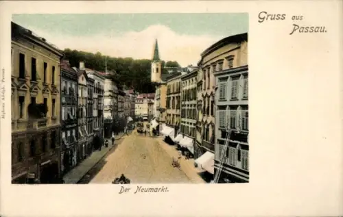 Ak Passau in Niederbayern, Partie am Neumarkt, Geschäfte