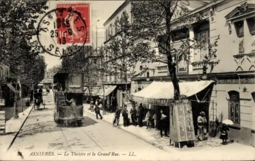 Ak Asnières sur Seine Hauts-de-Seine, Theater und Hauptstraße