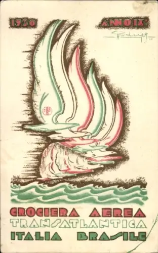 Künstler Ak Crociera Aerea Transatlantica, Italia-Brasile, 1930