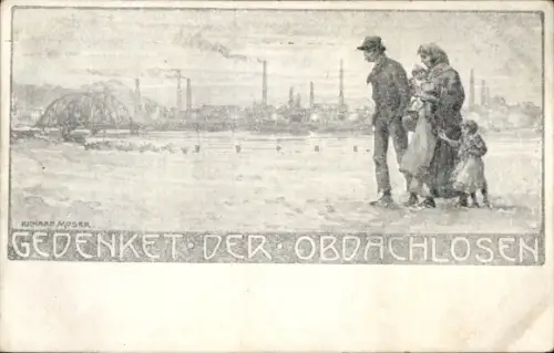 Künstler Ak Moser, Richard, Gedenket der Obdachlosen