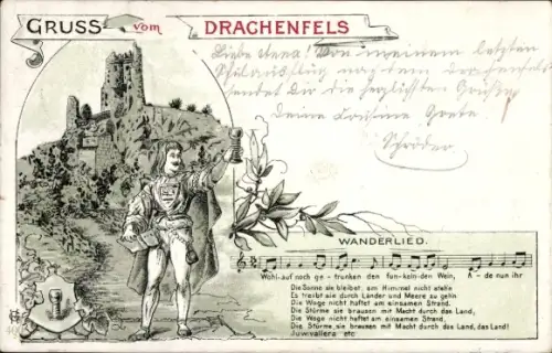 Lied Litho Königswinter am Rhein, Drachenfels, Wanderlied