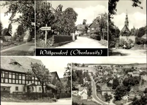 Ak Wittgendorf Zittau Oberlausitz, Totalansicht, Fachwerkhaus, Kirche
