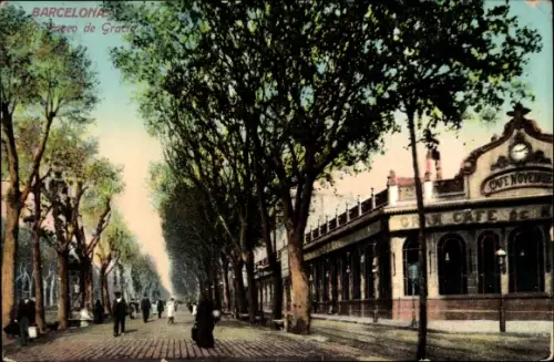 Ak Barcelona Katalonien Spanien, Paseo de Gracia, Allee, Cafe, Passanten