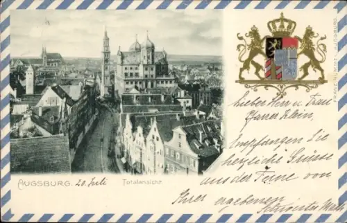 Präge Wappen Passepartout Ak Augsburg in SchwabenTotalansicht