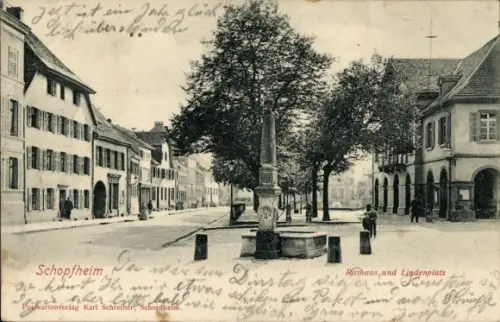 Ak Schopfheim in Baden, Rathaus und Lindenplatz