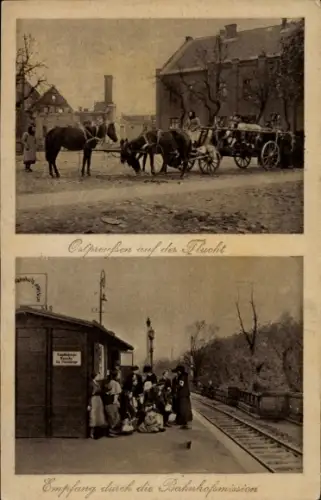 Ak Ostpreußen auf der Flucht, Ostpreußische Flüchtlinge, Bahnhofsmission, I. WK