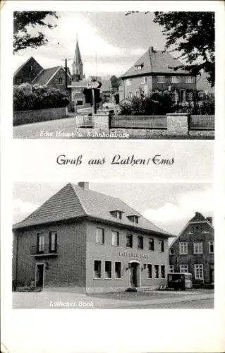 Ak Lathen im Emsland, Bank, Haupt- und Bahnhofstraße