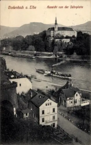 Ak Podmokly Bodenbach Děčín Tetschen an der Elbe Region Aussig, Gesamtansicht, Jahnplatte