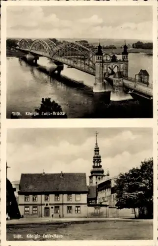 Ak Tilsit in Russland, Königin Luise Brücke und Königin Luise Haus