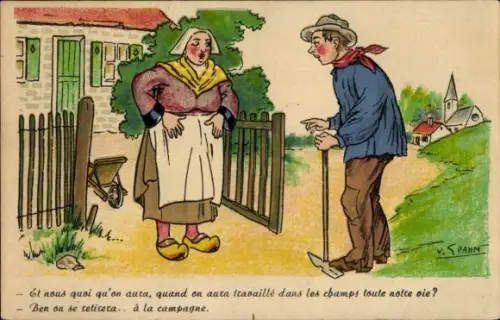 Künstler Ak Spahn, französische Bauern in Tracht