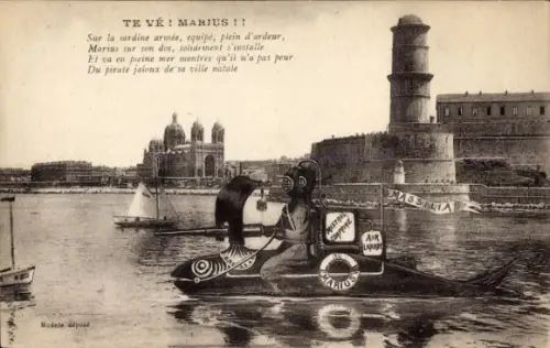 Ak Frankreich, Taucher, Fisch, Leuchtturm, Segelboot