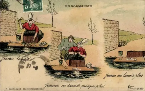 Ak Normandie, Volkstracht, Ehepaar, Fische, Wäsche
