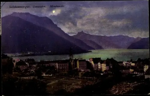 Mondschein Ak Gmunden in Oberösterreich, Stadt bei Nacht