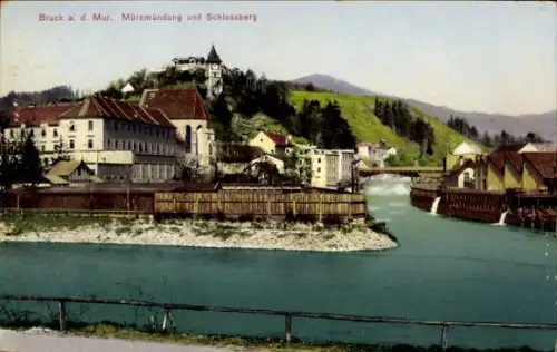 Ak Bruck an der Mur Steiermark, Mürzmündung und Schlossberg
