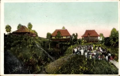 Ak Insel Nias Indonesien, Rheinische Mission,  Filial-Missionsstation, Dorfansicht
