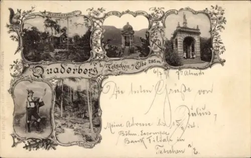 Passepartout Ak Quaderberg Děčín Tetschen an der Elbe Region Aussig, Restaurant, Detailansichten