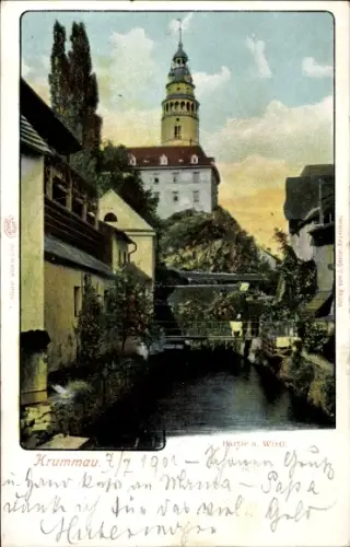 Ak Český Krumlov Böhmisch Krumau an der Moldau Krummau Südböhmen, Krummau, Partie a. Wirt., Schlo