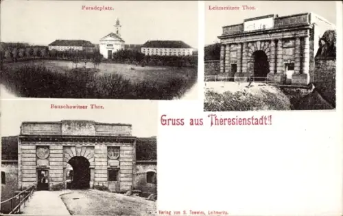 Ak Terezín Theresienstadt Region Aussig, Paradeplatz, Leitmeritzer Tor, Bauschowitzer Tor