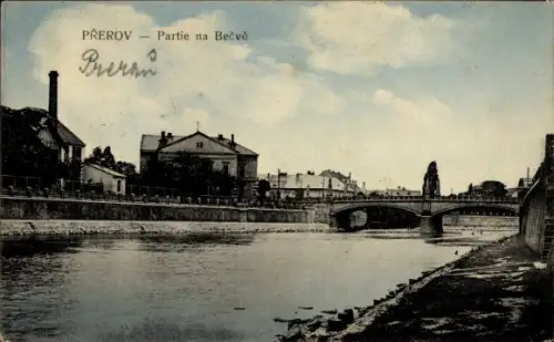 Ak Přerov Prerau Region Olmütz, Blick zur Brücke