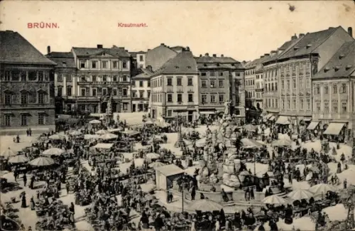 Ak Brno Brünn Südmähren,  Krautmarkt, Marktbrunnen