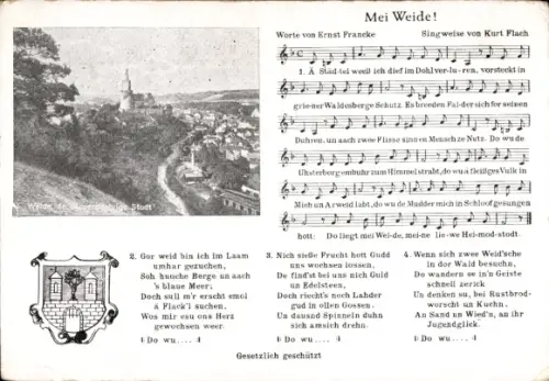 Lied Ak Weida in Thüringen, tausendjährige Stadt, Wappen, Lied Mei Weide!