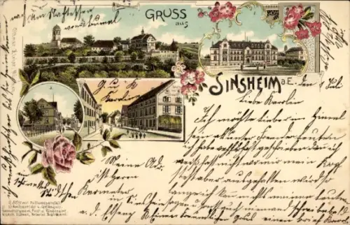 Litho Sinsheim an der Elsenz Baden, Stadt, Amtsgericht, Straßenansichten