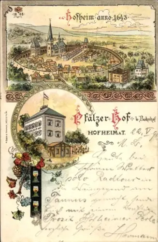 Litho Hofheim im Taunus Hessen, Gesamtansicht, Pfälzer Hof