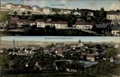 Ak Münchenbernsdorf in Thüringen, Gesamtansicht, Bahnhofstraße