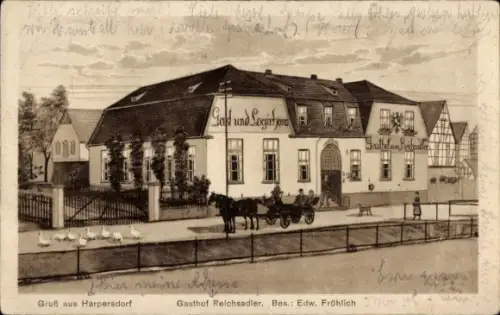 Künstler Ak Harpersdorf Kraftsdorf in Thüringen, Gasthof zum Reichsadler, Inh. Edw. Fröhlich