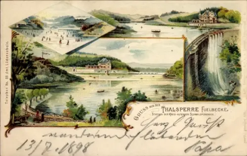 Litho Altroggenrahmede Altena im Märkischen Kreis, Talsperre Fuelbecke