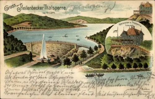Litho Ennepetal Nordrhein Westfalen, Heilenbecker Talsperre, Restaurant Th. Blombach