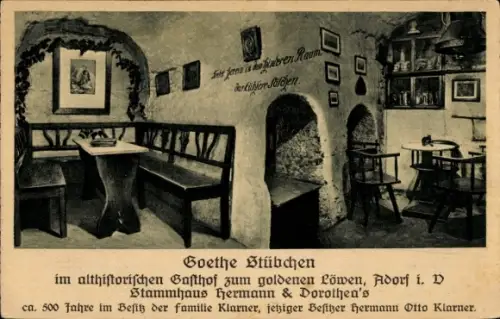 Ak Adorf im Vogtland, Gasthof zum Löwen, Goethe-Stübchen, Bes. Hermann Otto Klarner