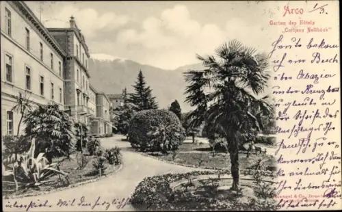 Ak Arco Trentino, Garten des Hotels Curhaus Nellböck