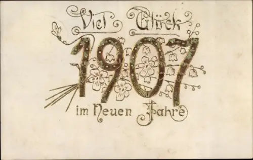 Präge Ak Glückwunsch Neujahr 1907, Blumen