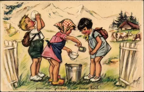 Künstler Ak Bouret, Germaine, Kinder, Milcheimer